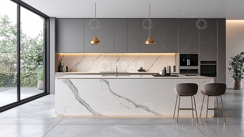 高清大图下载【趣麦麦图】现代极简灰色系开放式厨房