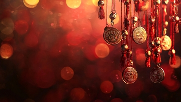 红金色钱币流苏背景