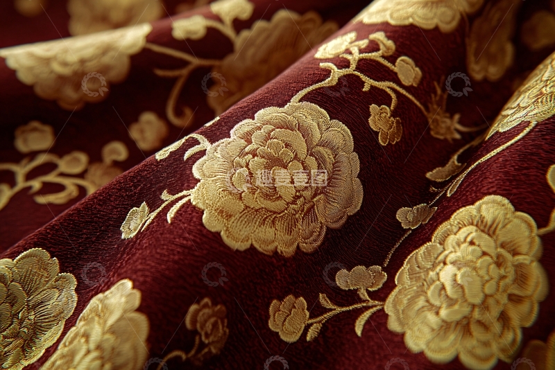 高清大图下载【趣麦麦图】-酒红色暗纹提花面料