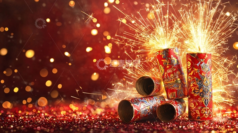 高清大图下载【趣麦麦图】红色喜庆烟花爆竹