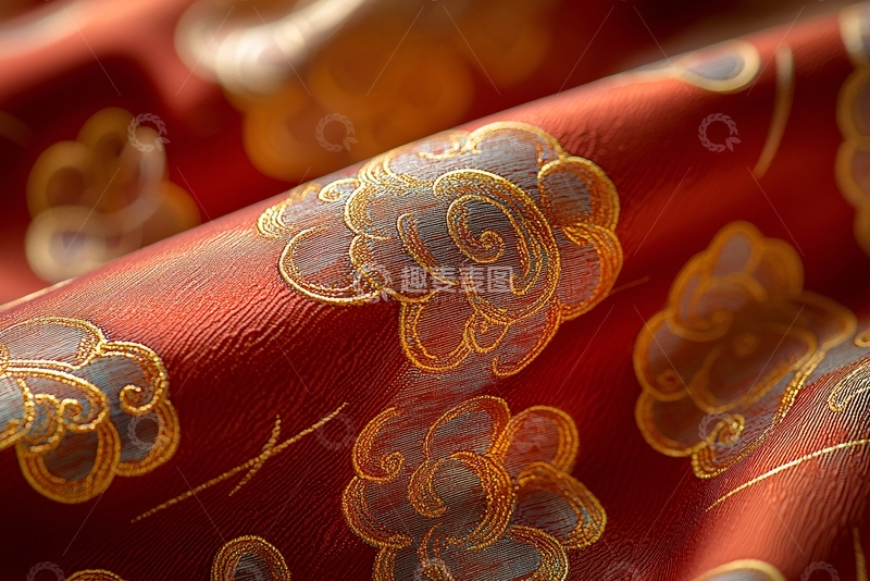 高清大图下载【趣麦麦图】红底金色祥云纹理布料