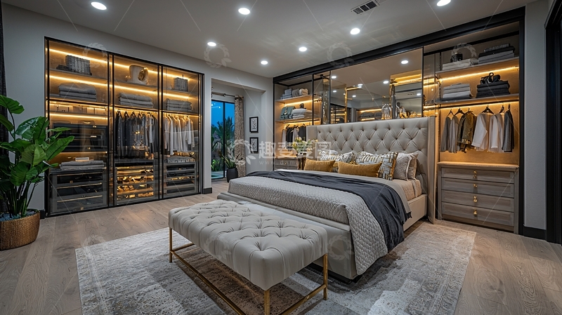 高清大图下载【趣麦麦图】现代化奢华主卧衣帽间