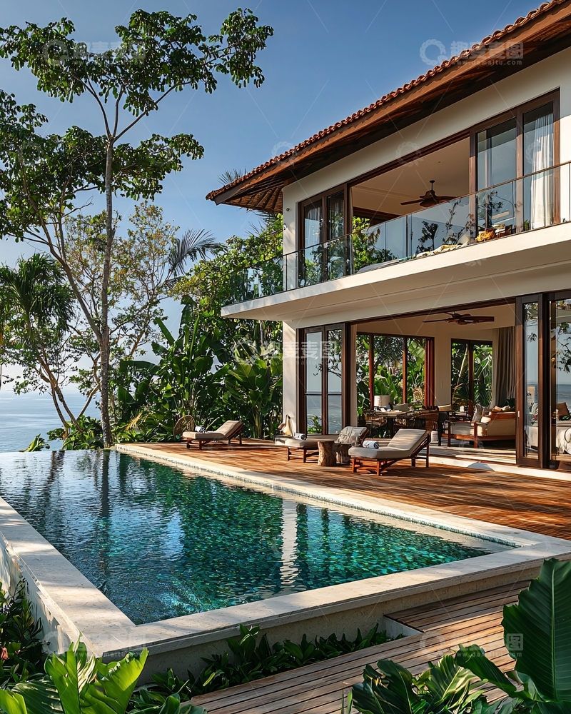 高清大图下载【趣麦麦图】海景别墅泳池度假