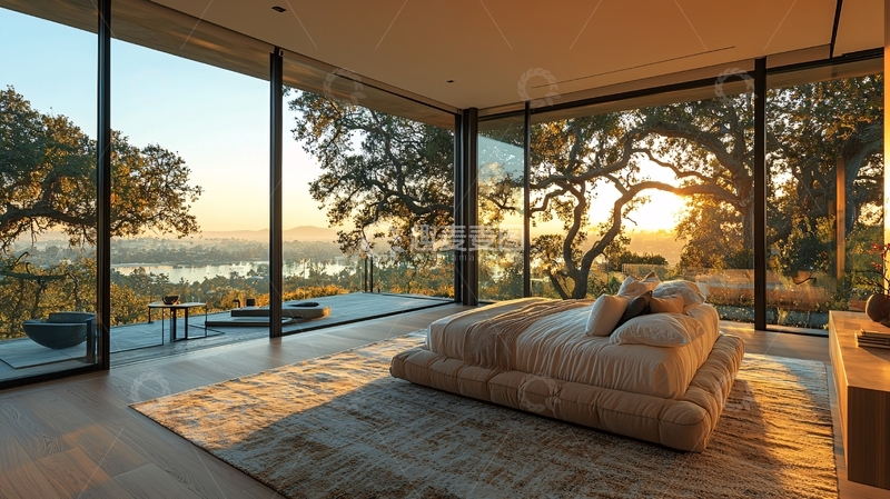 高清大图下载【趣麦麦图】现代极简卧室落地窗景观