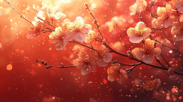 光影桃花枝头盛放