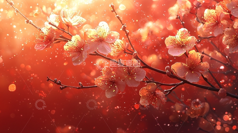 光影桃花枝头盛放