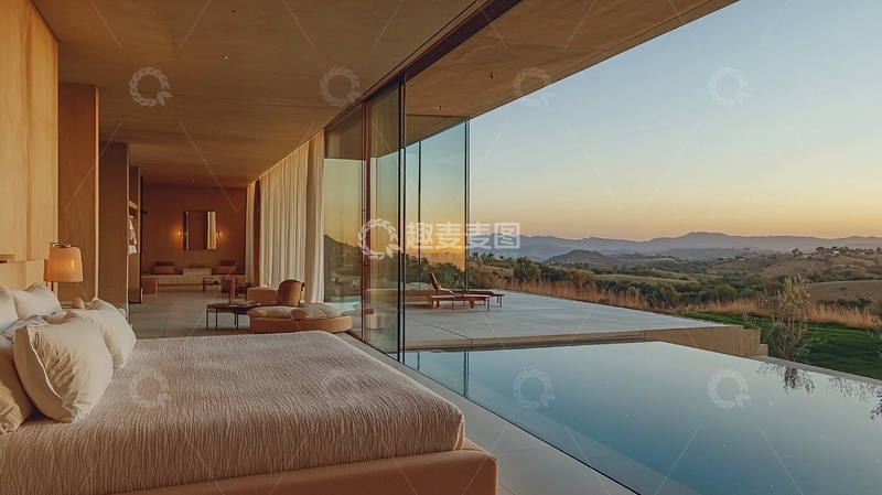 高清大图下载【趣麦麦图】现代极简卧室落地窗景观