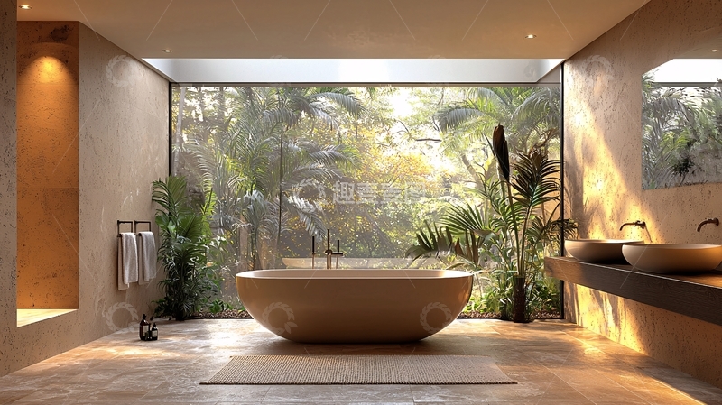 高清大图下载【趣麦麦图】极简风格落地窗浴室