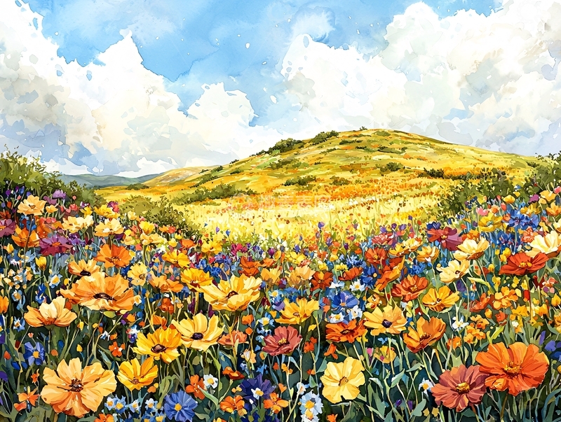 高清大图下载【趣麦麦图】阳光明媚的野花田