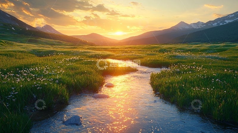 高清大图下载【趣麦麦图】山谷日落