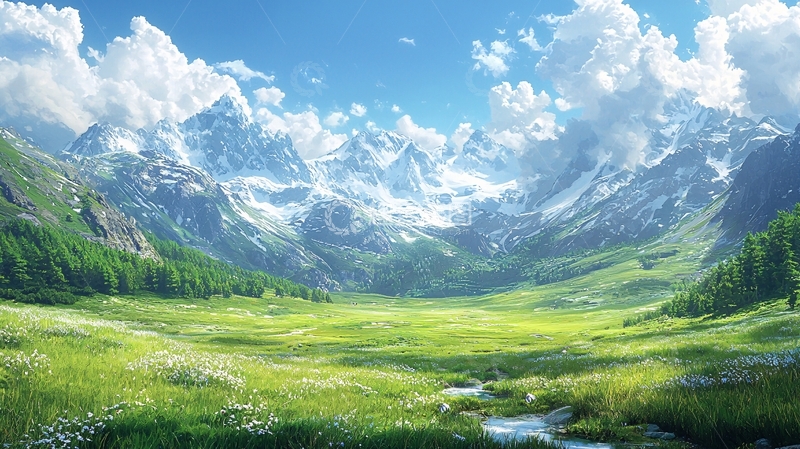 高清大图下载【趣麦麦图】雪山草原风景