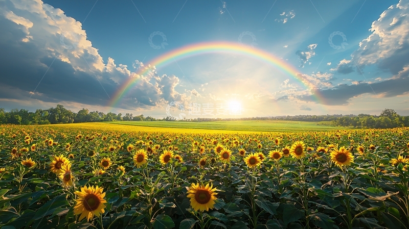 高清大图下载【趣麦麦图】向日葵田园彩虹风景