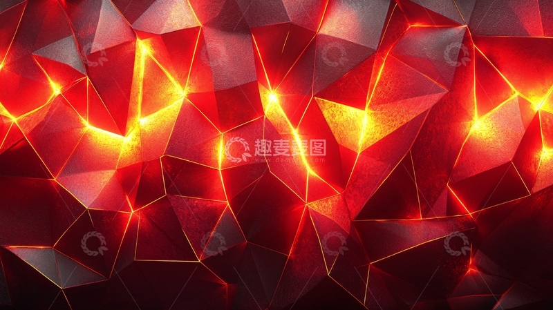 高清大图下载【趣麦麦图】炽热红色多面体几何背景