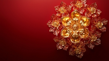 红色背景金色花朵