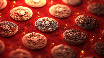 红布上摆放的许多古钱币