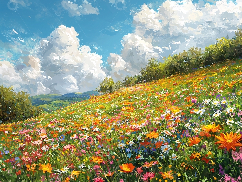 高清大图下载【趣麦麦图】阳光明媚的彩色花田