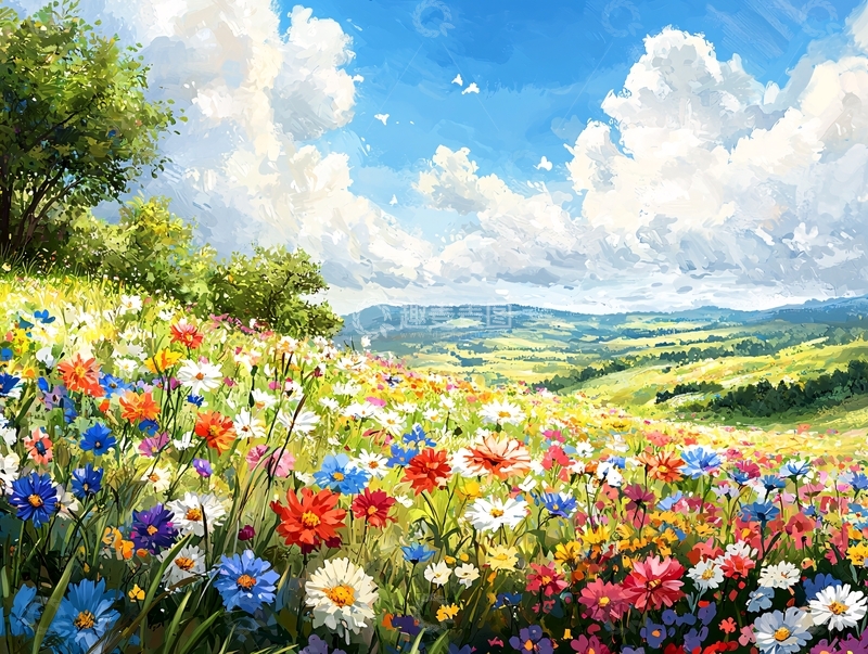 高清大图下载【趣麦麦图】阳光明媚的彩色花田