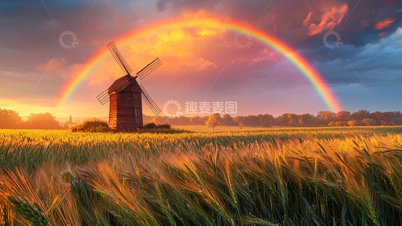 高清大图下载【趣麦麦图】彩虹风车田野