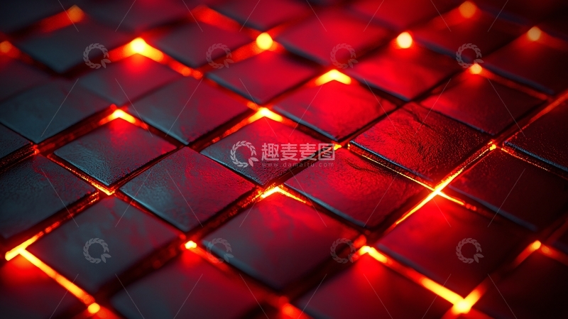 高清大图下载【趣麦麦图】暗红发光方块格子背景