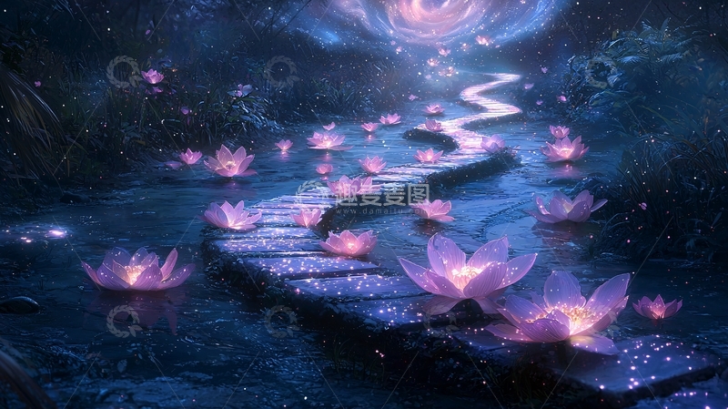 高清大图下载【趣麦麦图】梦幻萤火莲花河