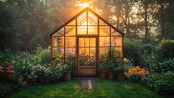 阳光下的玻璃温室