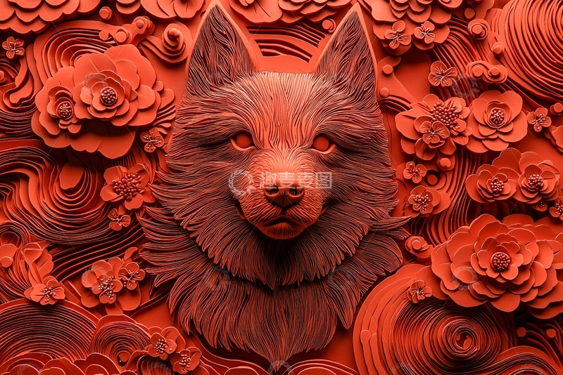 高清大图下载【趣麦麦图】红色狼头浮雕