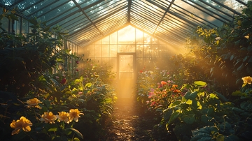 阳光透过玻璃温室