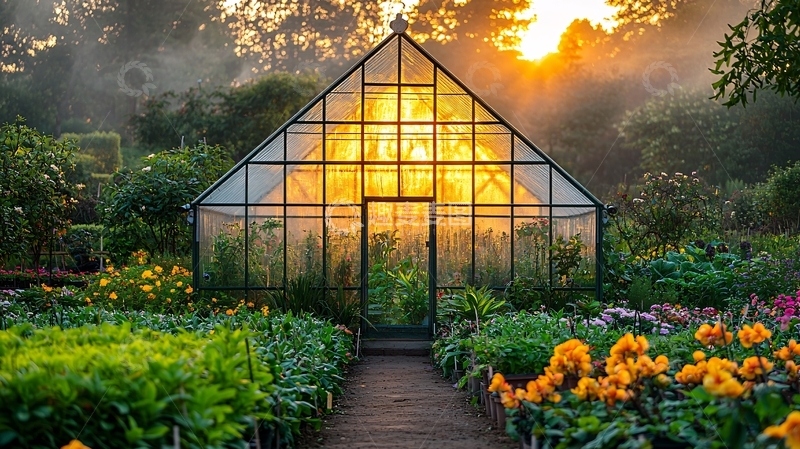 高清大图下载【趣麦麦图】清晨阳光下的玻璃温室