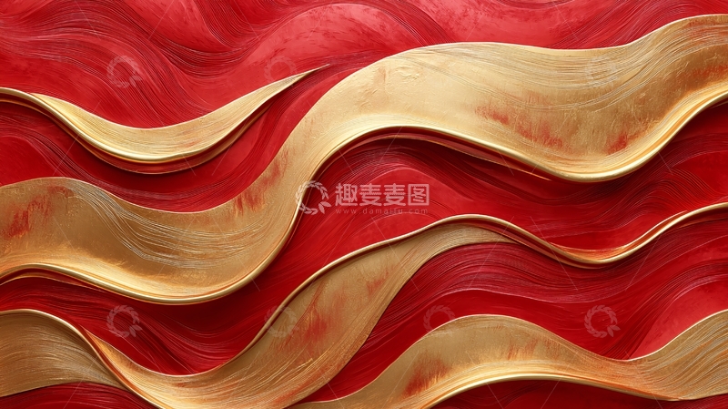 高清大图下载【趣麦麦图】红色金色波浪纹理