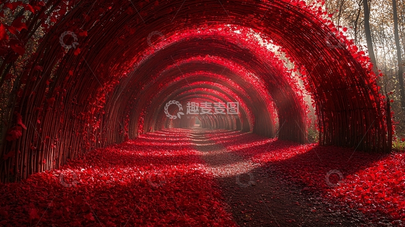 高清大图下载【趣麦麦图】红叶隧道