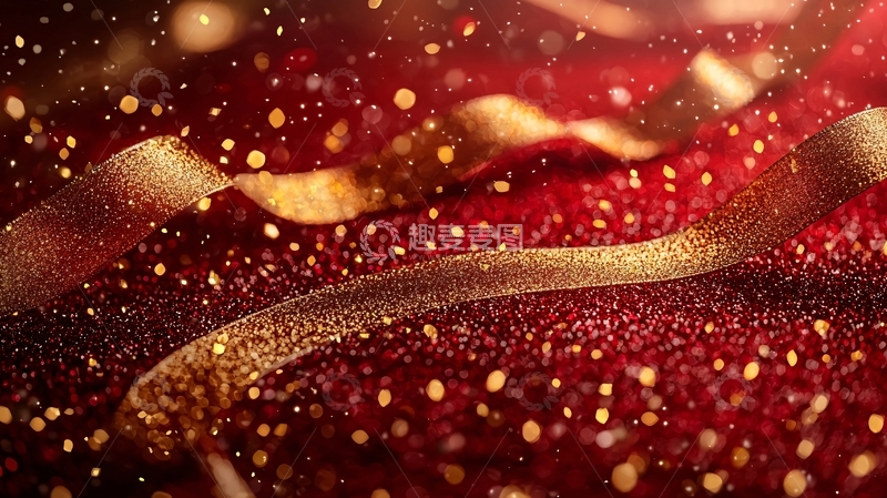 红色金色闪光丝带