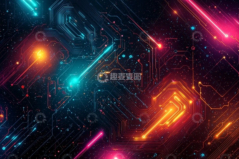 高清大图下载【趣麦麦图】炫彩电路板抽象背景