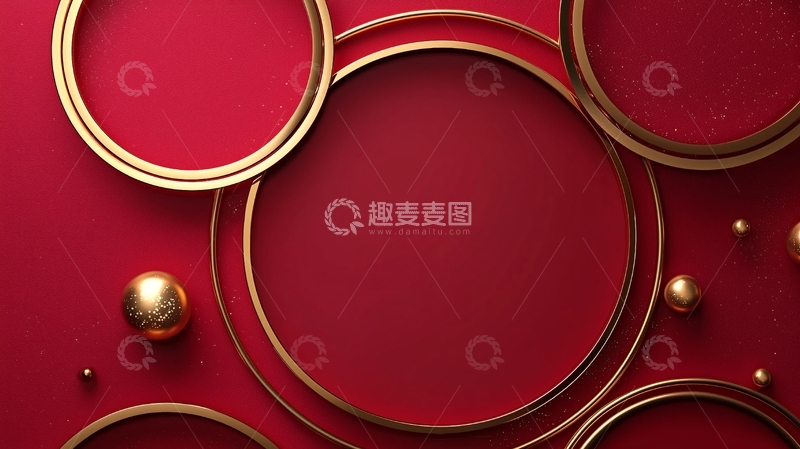 高清大图下载【趣麦麦图】红色背景金色圆环