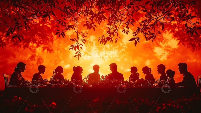 高清大图下载【趣麦麦图】夕阳下的人群剪影