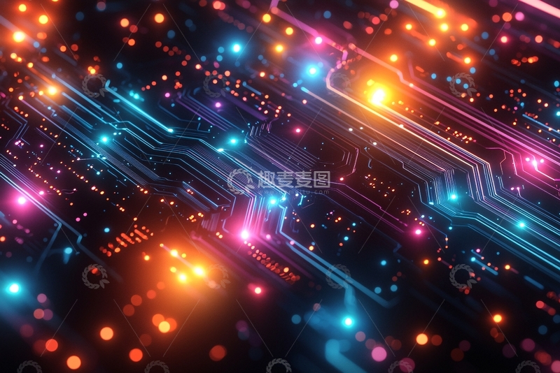 高清大图下载【趣麦麦图】炫彩科技感电路板背景