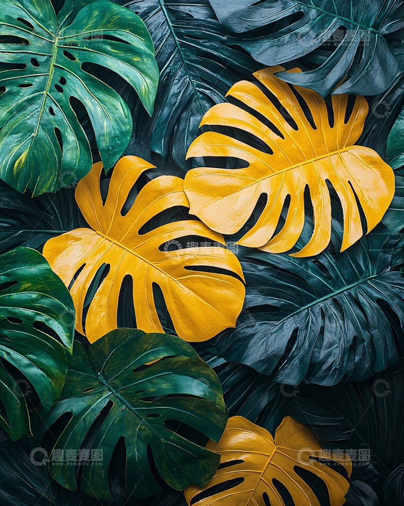 高清大图下载【趣麦麦图】龟背竹叶片特写