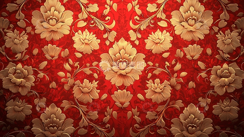 高清大图下载【趣麦麦图】红色金色花卉纹理背景