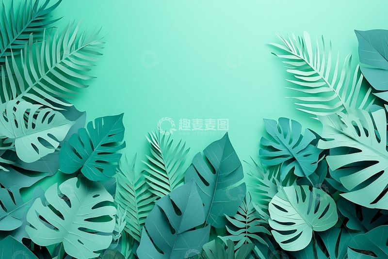 高清大图下载【趣麦麦图】青绿色纸质热带植物