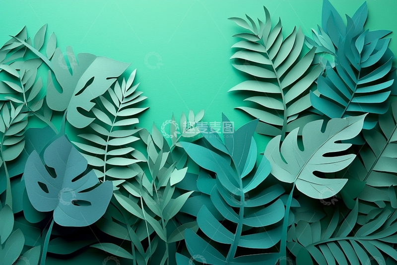 高清大图下载【趣麦麦图】绿色纸艺植物
