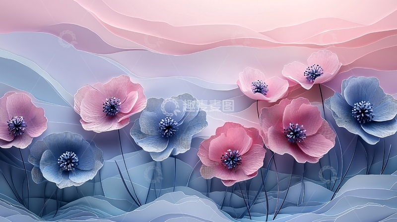 高清大图下载【趣麦麦图】粉色蓝色花朵壁纸
