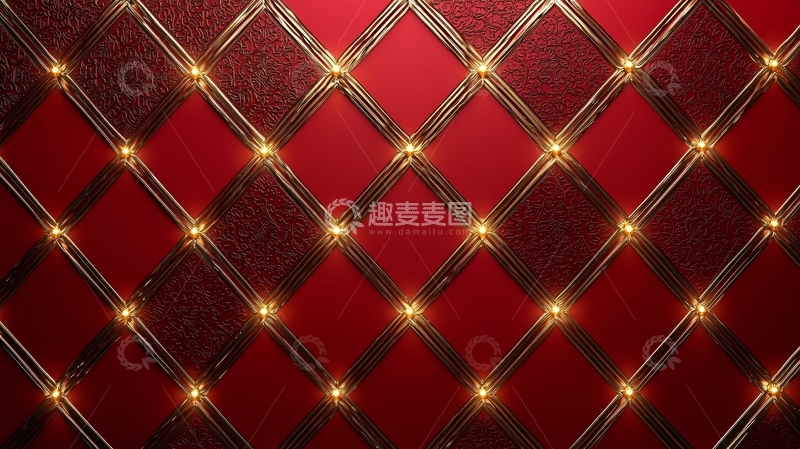 高清大图下载【趣麦麦图】红色菱形金色线条背景