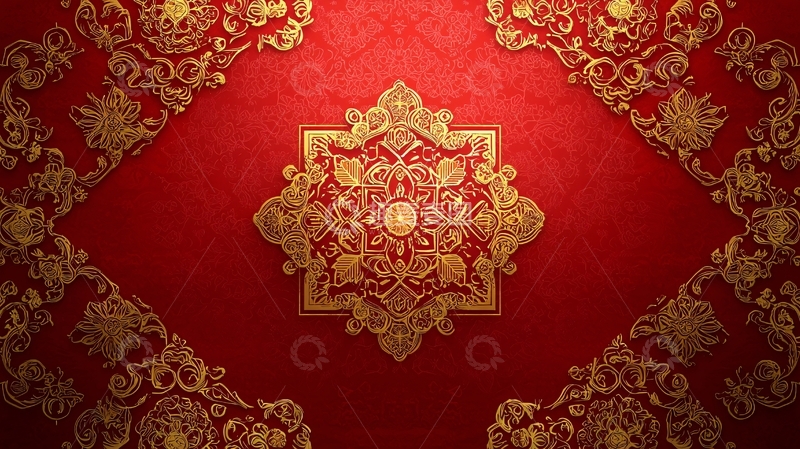 高清大图下载【趣麦麦图】红色金色花纹背景