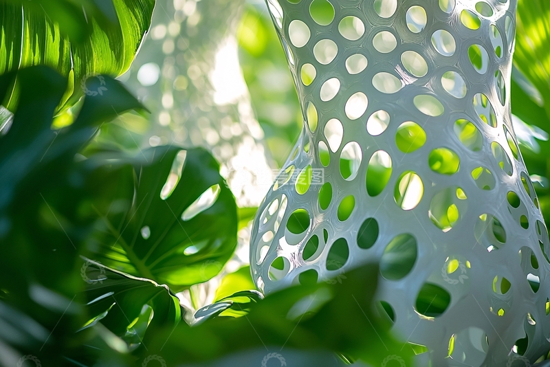 高清大图下载【趣麦麦图】绿色植物中白色镂空艺术品