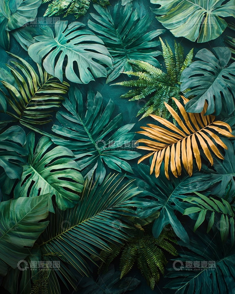 高清大图下载【趣麦麦图】热带雨林绿叶背景图