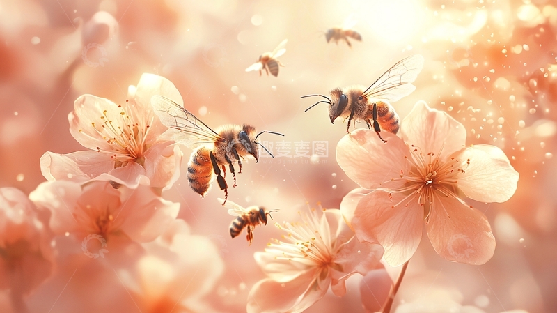 蜜蜂采蜜春日暖阳