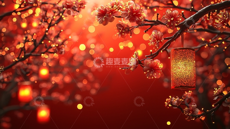 高清大图下载【趣麦麦图】红梅灯笼新年氛围