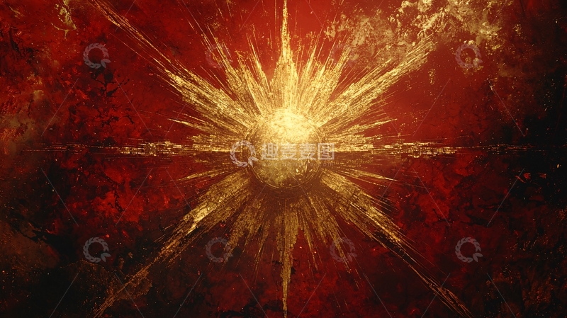 高清大图下载【趣麦麦图】红底金色光芒星形图案