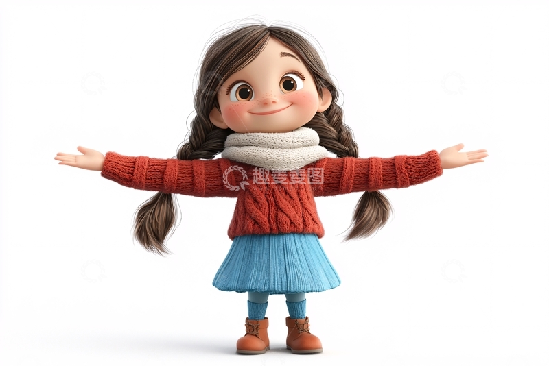 高清大图下载【趣麦麦图】卡通女孩张开双臂
