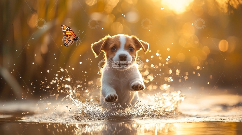 高清大图下载【趣麦麦图】阳光下奔跑的小狗