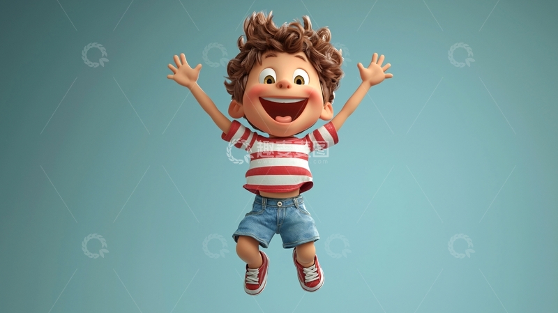 高清大图下载【趣麦麦图】开心跳跃的小男孩